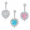 Piercing para Ombligo Doble Amor Transfronterizo al por Mayor Amazon Europeo y Americano Nuevo Simple Zircón Corazón de Durazno Piercing Joyería para Uña de Ombligo