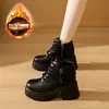 Botines para Personas Bajas, Botines Acortadores que Aumentan la Altura para Mujeres, Nuevos Botines de Otoño e Invierno 2025, Botines de Algodón con Tacón Alto de Cuero Suave Británico para Mujeres
