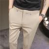 Pantalones Casuales Básicos de Color Sólido para Hombre, de Largo Tobillo, Corte Ajustado, Textura Elástica, Pantalones Occidentales de 9 Puntos para Hombre