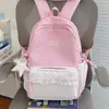 Mochila de Viagem Fofa com Estampa Xadrez e Bolinhas com Acabamento em Renda Estilo Menina Doce Mochila Escolar Série Doce Grande Festa de Estudante