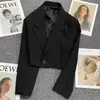 2026 Blazer de Conjunto Curto Feminino Primavera Outono Novo Estilo Temperamento Alta Classe Slim Fit Petite Preto Casual