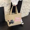 Bolso de Lona Impreso con Gato Personificado Bolso de Hombro Estudiante Moda Bolso de Mano Listo para Exportación Transfronteriza