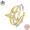Anel Aberto Splicing Estrela Estilo Original Aiful S925 Prata Esterlina Design Ajustável Joias Femininas