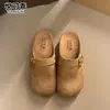 Couro Genuíno Solado Grosso Calce Fácil Bico Fechado Meia-Calça para Mulheres Sapatos Preguiçosos para Exterior 2026 Novo Outono Retro Sapatos Birkenstock