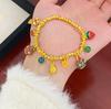Tienda de Oro Mismo Estilo Pulsera Elástica Brillante con Cuentas Doradas, Segura y Feliz, Atrayendo Riqueza y Fortuna