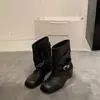 Chuyuji 2026 Modelo Nuevo Botines Grises para Mujer con Acabado Desgastado, Tacón Grueso, Hebilla de Cinturón, Ajuste Holgado, Botas Fruncidas Apiladas
