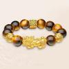 Joyería de Oro Aluvial, Pulsera de Piedra Ojo de Tigre Natural, Pulsera Ojo de Gato para Hombre, Pulsera Pixiu, Pulsera Cultural Nudo Seguro