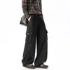 Pantalones de trabajo blancos de pierna ancha con múltiples bolsillos para hombre, adecuados para el uso diario, corte holgado, caída fluida, corte recto, hasta el suelo, informales, de color liso