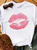 Camiseta Estampada de Natal Sexy Estampa de Lábios Vermelhos Camisetas Femininas Femininas Casuais