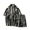 23 Verão Novo Fresco Seda de Gelo Manga Curta Camisa Shorts Solto Fino Respirável Pingente Conjunto de Duas Peças para Meninos
