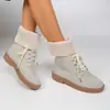 Botas de Costura de Tamanho Grande Transfronteiriças para Mulheres Outono e Inverno 2025 Novas Botas Curtas de Lã com Cadarço, Bico Redondo, Cano Médio, Estilo Europeu e Americano para Mulheres