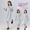 Vestido Infantil Menina Verão Listrado Estilo Marinho Manga Curta Casual Saia Média Tamanho Grande Meninas Roupa Infantil