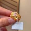 Anel Largo Vintage Escovado com Contas para Mulheres com Diamantes Brilhantes, Anel Aberto Ajustável Estilo Corte Aberto