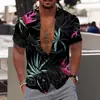 2024 Nueva Camisa de Manga Corta Estilo Hawái para Comercio Exterior con Estampado Digital 3D para Hombre Casual Talla Grande Camisa de Playa