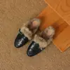 Chinelos de Pelo de Coelho Femininos para Exterior com Biqueira Fechada Meio-Chinelos 2026 Novos Mules Quentes de Pele de Ovelha Sapatos Femininos Preguiçosos de Inverno