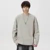 Camiseta de Manga Larga Talla Grande para Hombre Otoño 2026 Nuevo Estilo Americano Color Sólido Diseño Desestructurado Cuello Redondo Sudadera Capa Base