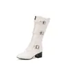 Botas de mujer de otoño e invierno de punta cuadrada, tacón medio, caña alta, con hebilla de cinturón, talla grande, transfronterizas T106-3