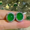 Pendientes de Borla de Calcedonia Estilo Mismo que Xiaohongshu Pendientes de Calabaza Incrustados con Color Jade Plateados Pendientes de Nuevo Estilo Chino