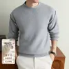 Yingao Nuevo Suéter de Punto para Hombre Cuello Redondo Otoño Invierno Mezcla de Lana Holgado Cálido Estilo Old Money Casual Pulóver