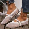 Sandálias Mary Jane de malha oca Sapatos femininos Verão Novo dedo do pé redondo Uma linha de fivela de cinto Sapatos de salto plano Sapatos femininos