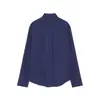 Nova camisa retro americana com zíper 2026, top casual feminino de manga longa com caimento solto, peça externa azul estilo workwear para o outono
