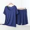 Conjunto informal de dos piezas para mujer, camiseta de manga corta con cuello en V talla grande y shorts, conjunto de pijama de modal de verano