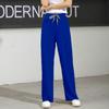 Pantalones Frescos de Seda de Hielo de Verano para Mujer, Pantalones Casuales Rectos de Cintura Alta Estilo Hong Kong, Cintura Delgada con Cordón, Pantalones de Pierna Ancha de Seda de Hielo