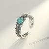 PAG & MAG Anillo retro europeo y americano de plata S925 para mujer, moda zafiro, temperamento noble, plata tailandesa, anillo abierto