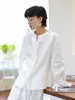 Camisa Blanca de Cuello Redondo con Volantes Estilo Retro Francés de Lino Tencel para Mujer Verano Otoño Estilo Perezoso Holgado D0155