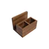 Portarrollos de Papel para Cocina de Madera Maciza Negra, Caja Combinada para Guardar Cuchillos, Tenedores y Cucharas, Caja para Cubiertos Comercial, Portanapkins de Madera Maciza