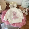 Suéter de invierno para niña, engrosado, cálido, estilo Western, bordado de dibujos animados, jersey de punto para niña, suéter básico de punto