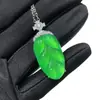 Collar con Colgante de Hoja de Calcedonia Verde Estilo Chino Nuevo Incrustado Plateado al por Mayor Colgante de Hoja de Calcedonia Verde Brillante Tipo Hielo