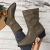Otoño Invierno Nuevo Estilo Europeo Moda Casual Versátil Acampanado Plisado Comercio Transfronterizo 2026 Tallas Grandes Tacón Grueso Fruncido Botas para Mujer