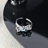 Serie de Lazos Minimalistas Anillo Abierto Dulce y Fresco Completamente Incrustado con Circonita de Diamante Estilo Celebridad Super Hada Anillo de Nicho de Alta Gama para Mujer