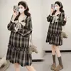 2026 Nuevo Vestido de Maternidad para Primavera y Otoño Estilo Coreano Holgado Encaje Patchwork Cuadros Vestido de Maternidad