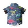 Camisa informal para niños, ropa de comercio exterior para niños, verano 2023, nueva camisa de manga corta de poliéster y algodón con dibujos de dinosaurios, estilo europeo y americano.
