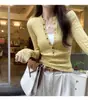 Top de punto con cuello semiabierto para mujer, para primavera y otoño, base de punto chic y única coreana, top de manga larga para mujer