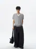 Estilo de Alta Inteligência Falso Duas Peças Gola V Tricô Manga Curta Unissex Verão Marca Tendência Simples Camiseta para o Dia a Dia Solta Casual Manga Três Quartos