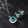 Brincos de Tarraxa e Colar Flor de Gelo Paraíba Zircônia Conjunto de Joias Prata de Lei S925 Brincos de Tarraxa e Colar Safira