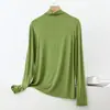 Nova Camiseta de Manga Longa com Gola Alta Meia-Altura para Primavera e Outono Feminina, Blusa Básica Casual Solta de Modal, Top Plus Size