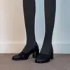Zapatos de mujer retro estilo francés con punta redonda y tacón grueso, nuevo modelo 2026, correa elástica, tacones altos cómodos, zapatos Mary Jane de corte bajo