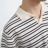 Camisa Polo Rayada de Seda de Hielo de Verano Nueva Estilo Coreano para Hombre, de Manga Corta, Moderna, Versátil, Sencilla y a la Moda, con Cuello Camisero para Hombre