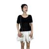 Elegante Camiseta de Manga Corta Combinable para Mujer Verano Nuevo Estilo Coreano Cuello Redondo Manga Media Ajustada Calada Ajustada Encaje Camisa Top