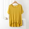 Camiseta Feminina de Verão com Gola Redonda e Mangas Morcego Modal Parte da Frente Curta Parte de Trás Longa Manga Curta Top Solto Plus Size Camisa Base Fina