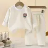 Ropa abrigadora para bebé de otoño e invierno, conjunto de ropa interior térmica afelpada y engrosada, pijama de manga larga y ropa de estar para niños y niñas