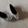 Sapatos Mary Jane Quadrados com Laço Prata 2026 Novo Estilo Tendência de Boca Rasa para Combinar com Saias, Sapatos de Salto Único Aumentadores de Altura Estilo Francês para Noite para Mulheres