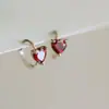 Presilhas de Orelha Nalan S925 Prata Esterlina Estilo Francês Formato de Coração com Diamante Vermelho, Brincos de Design Exquisito e Moderno para Mulheres M04994