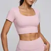 Juyitang Malla de Melocotón Espalda Bonita Manga Corta Alta Elasticidad Almohadilla de Pecho Extraíble Ropa de Yoga Deportiva Running Entrenamiento Ropa de Fitness Mujer