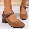 Comercio Exterior Primavera Cómodo Tacón Medio Hebilla talla grande Gamuza Boca Baja Zapatos de una sola capa para Mujer X25020020