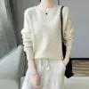 Suéter gola redonda simples cor sólida ponto osmanthus feminino outono e inverno novo solto casual para o trabalho malha totalmente em lã manga longa